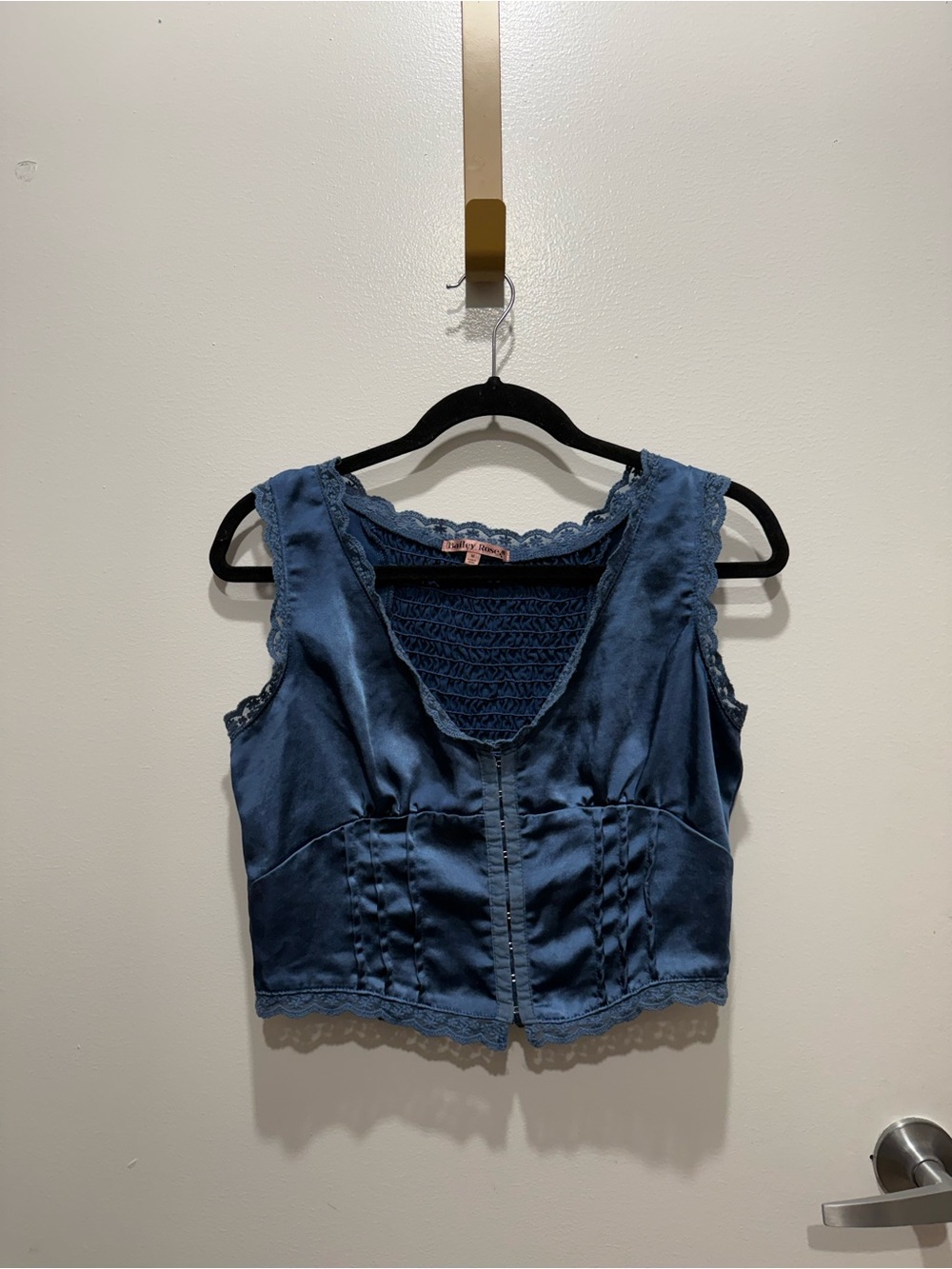 Women's Blue Lace-Trim Satin Tank Top